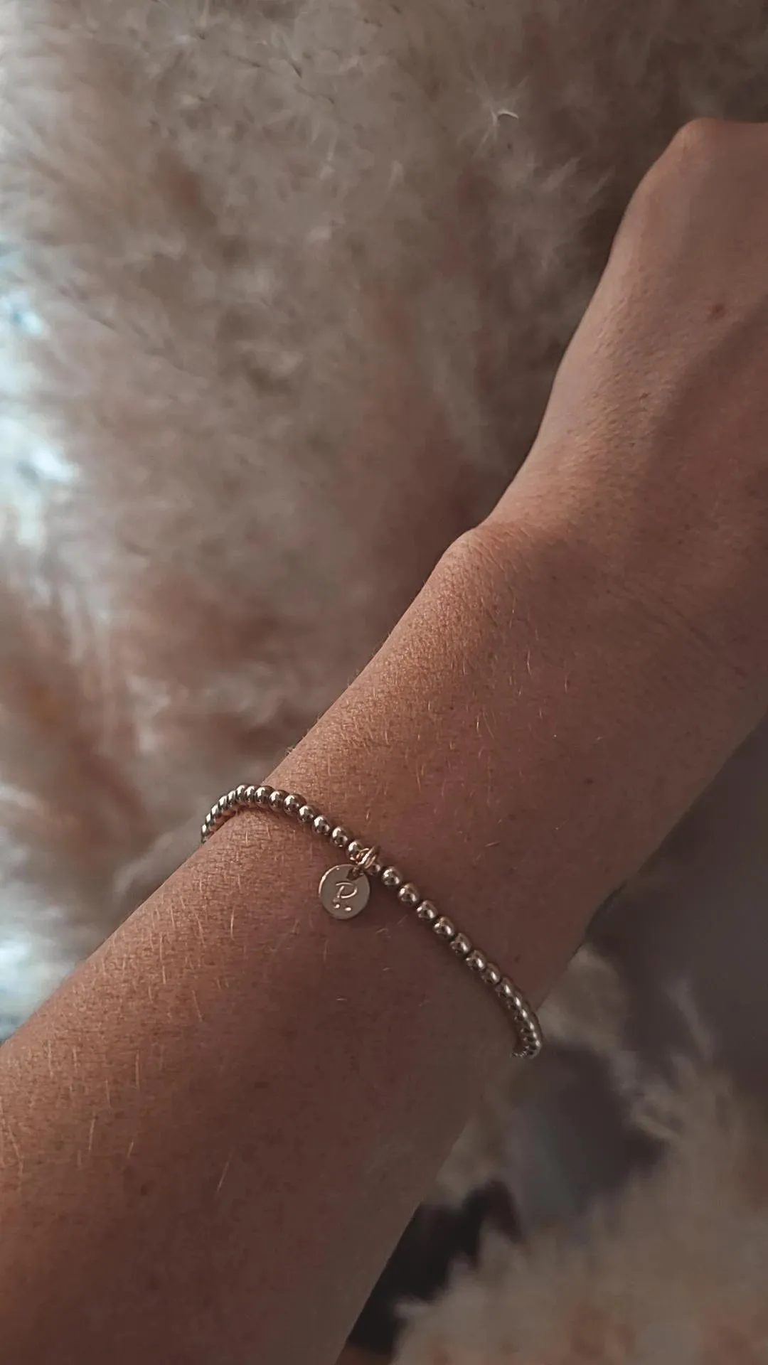 Beaded Stretch Bracelet With Initial Charm.