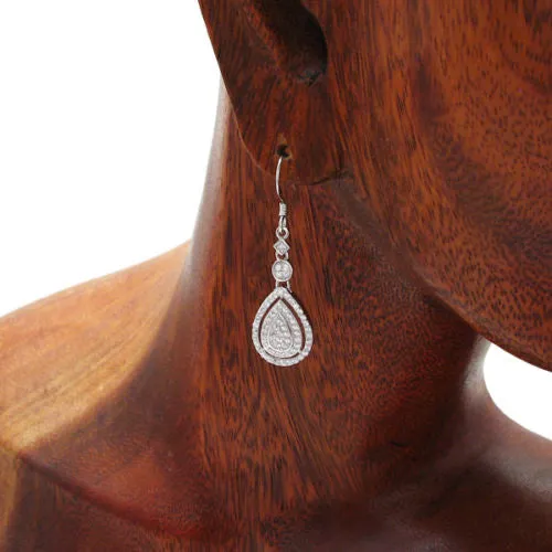 Beautiful Sterling Silver CZ Embellished Dangling Teardrop Shaped Hook Earrings.