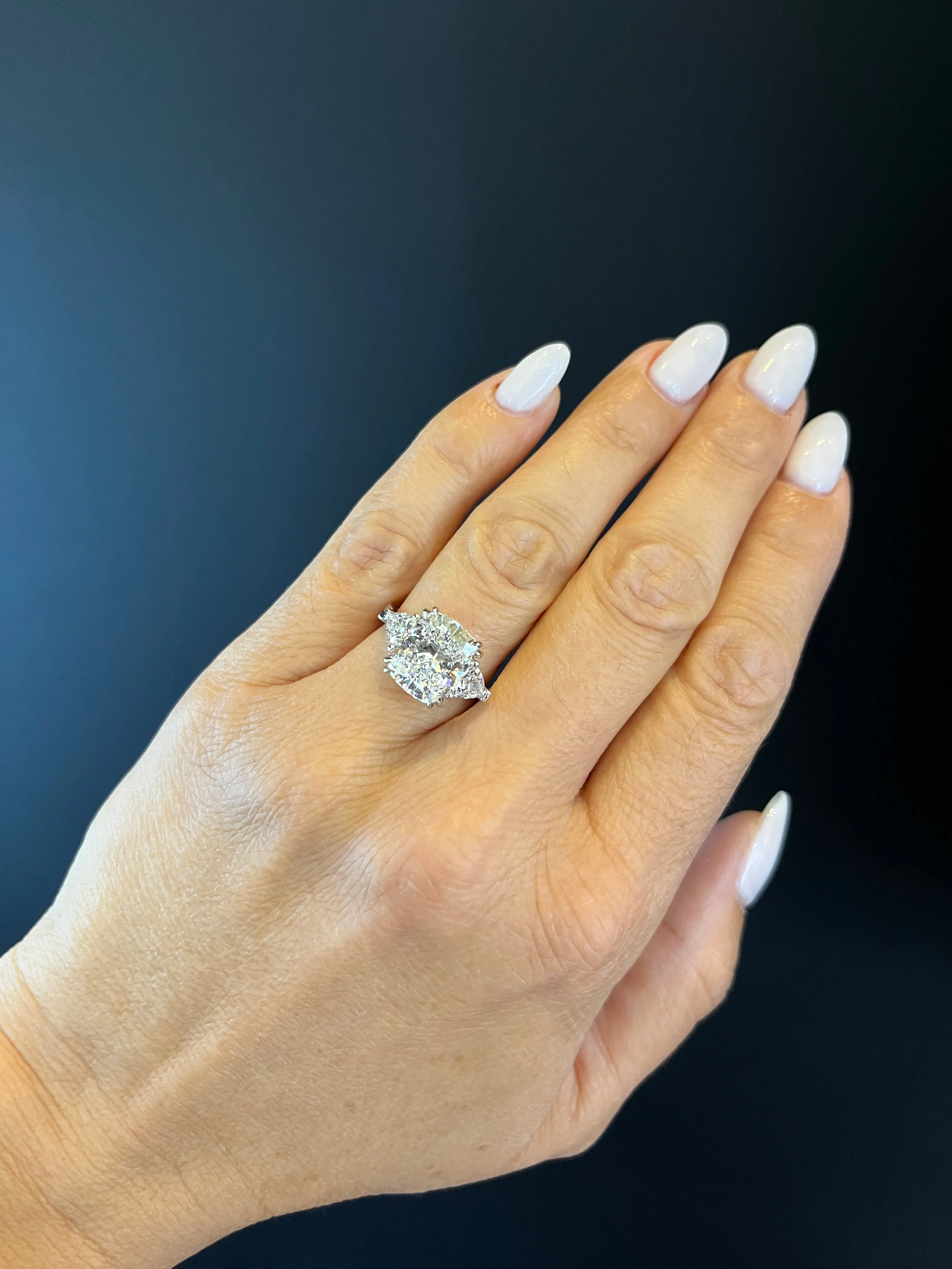 Ben Garelick 5 Carat Elongated Cushion Cut Catherine Three Stone Diamond Engagement Ring