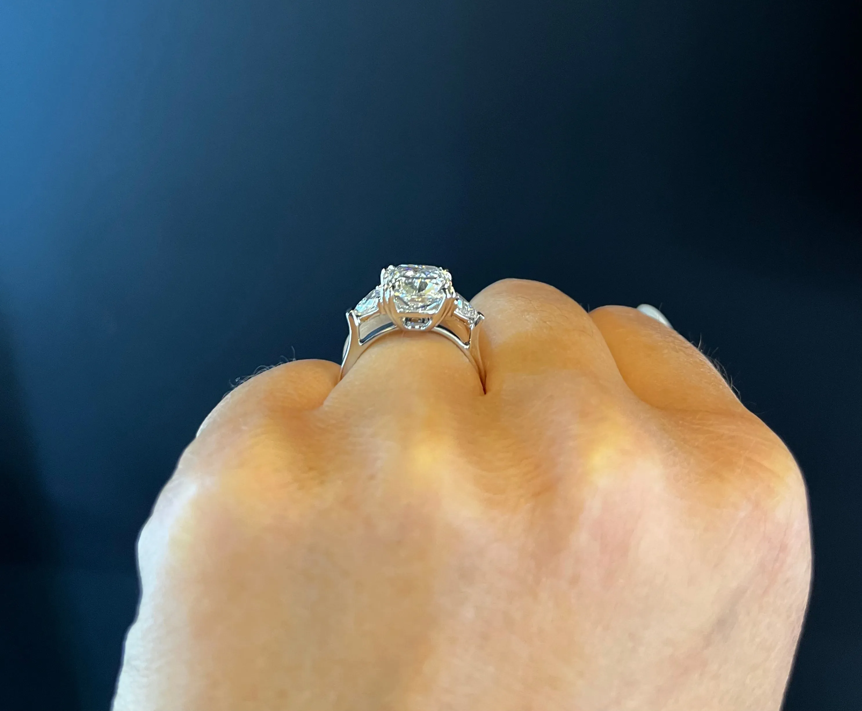 Ben Garelick 5 Carat Elongated Cushion Cut Catherine Three Stone Diamond Engagement Ring