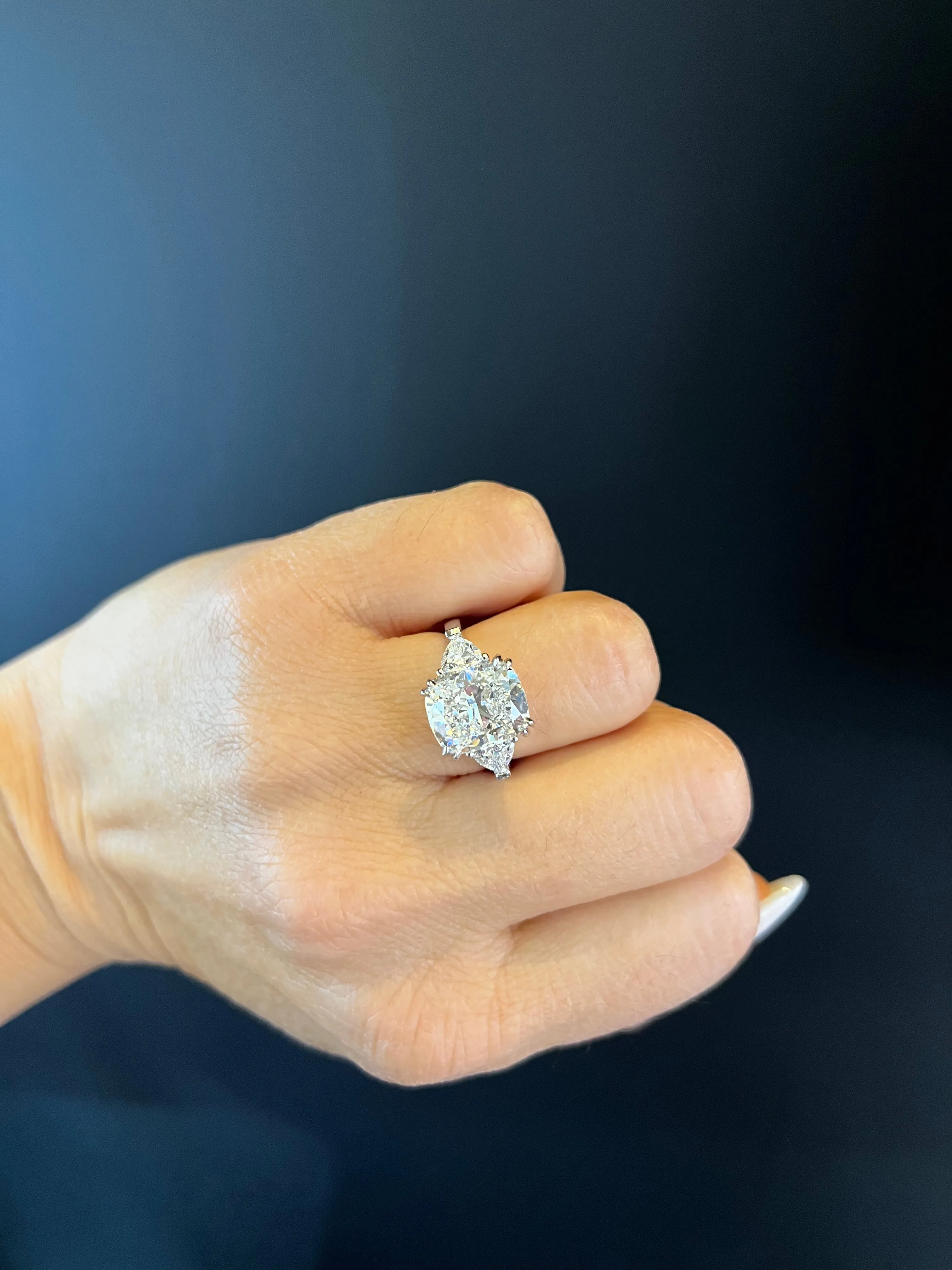 Ben Garelick 5 Carat Elongated Cushion Cut Catherine Three Stone Diamond Engagement Ring