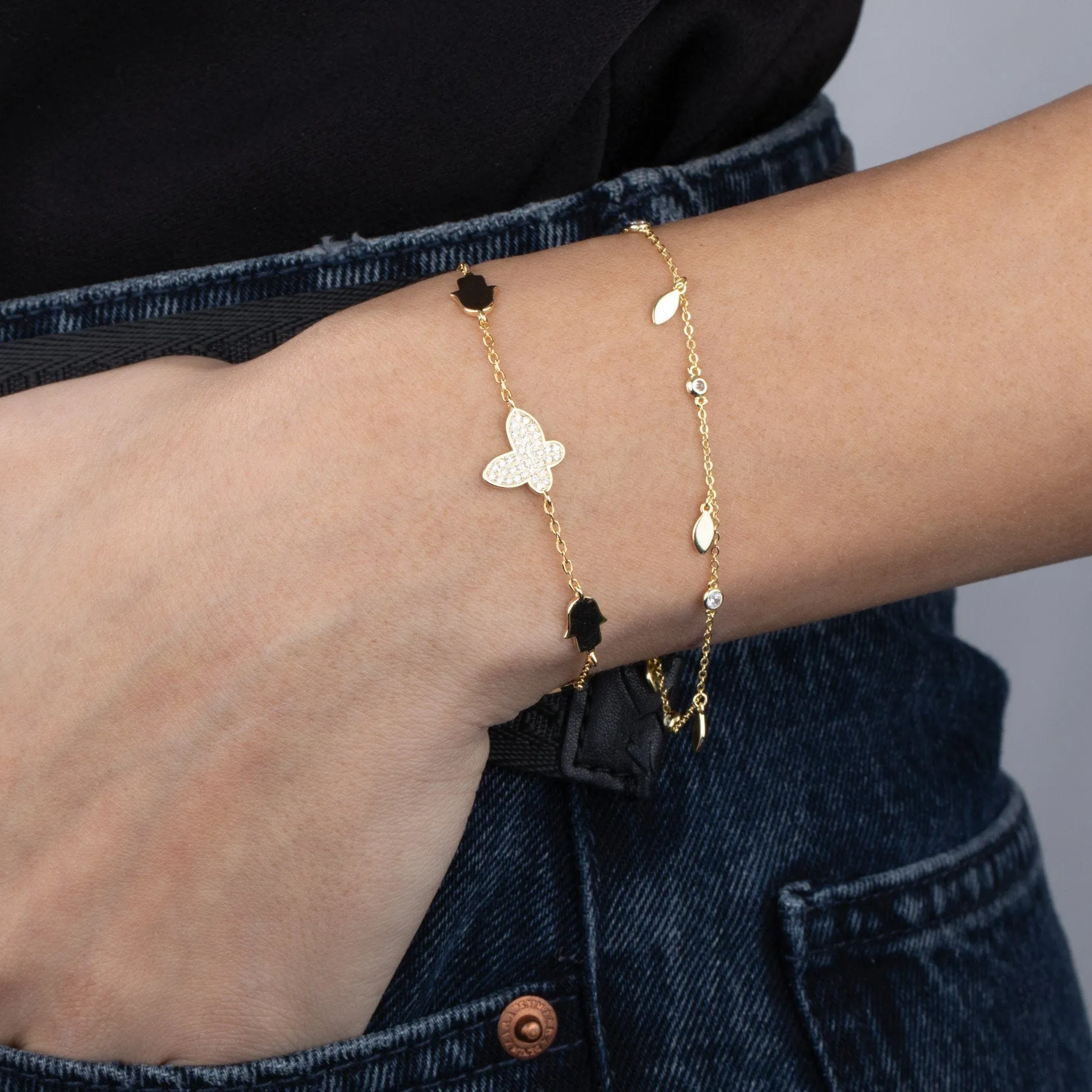Bezel X Teardrop Dangling Bracelet