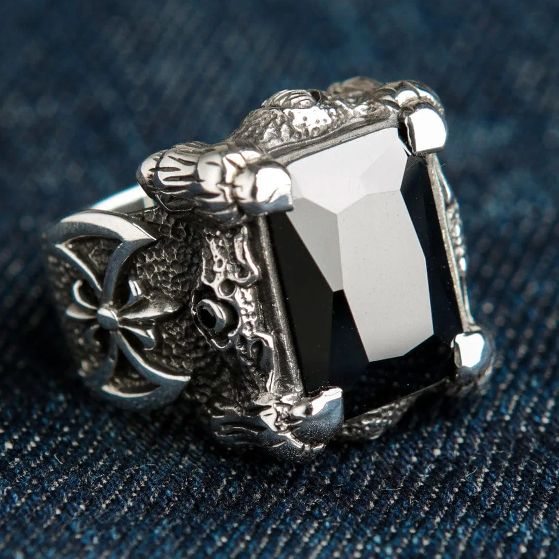 Black Dragon Claw Sterling Silver Biker Ring