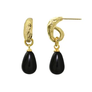 Black Drop Earrings 24k Gold Plated