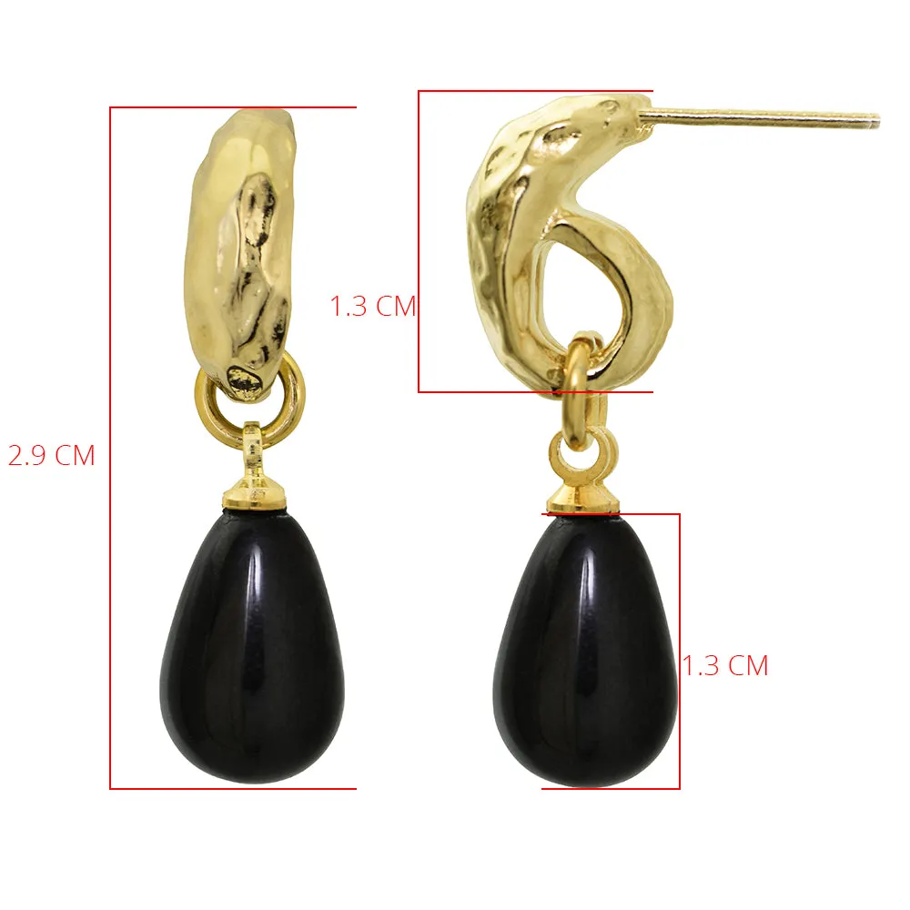 Black Drop Earrings 24k Gold Plated
