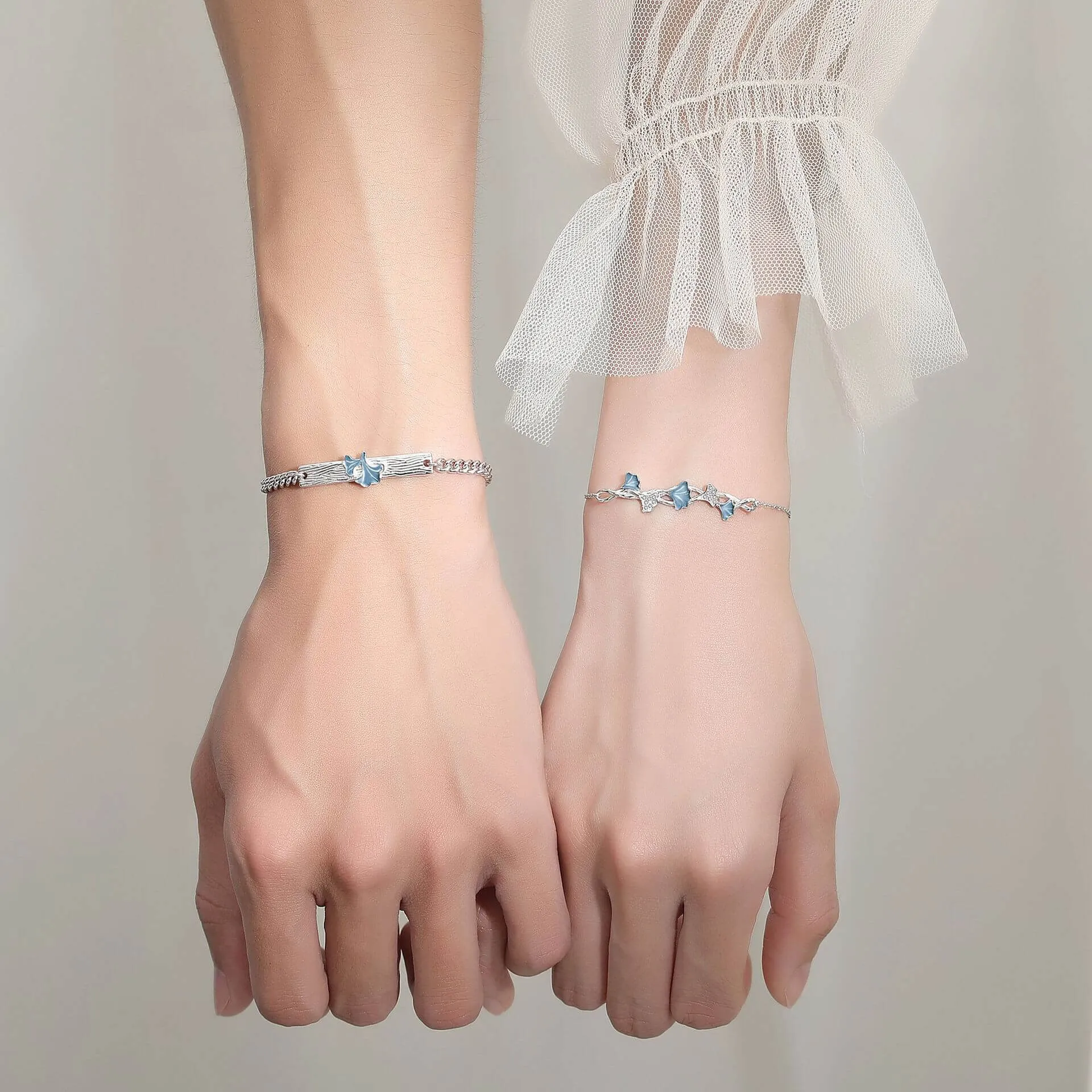 Blue Ginkgo Matching Bracelets