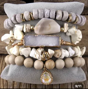 Boho & Mala Stone Mix Elastic Bracelet Stackable Sets