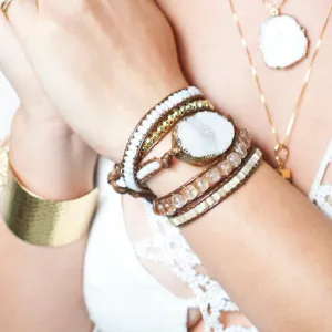Boho & Mala White Druzy Agate Stone 5 Wrap Bracelet WB1000