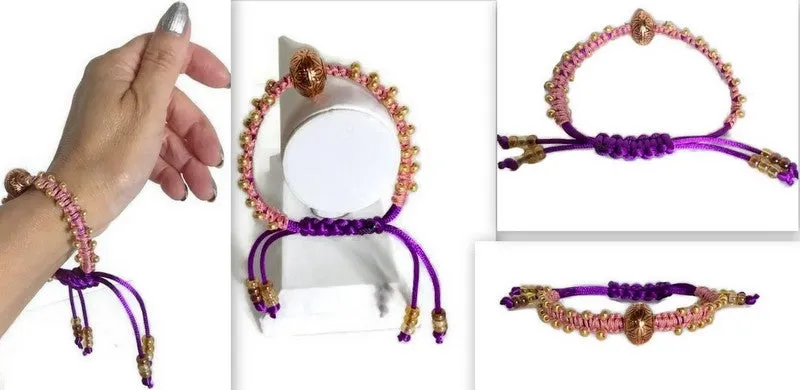 Boho chic handmade macrame bracelet, purple nylon cord, The water lily bracelet