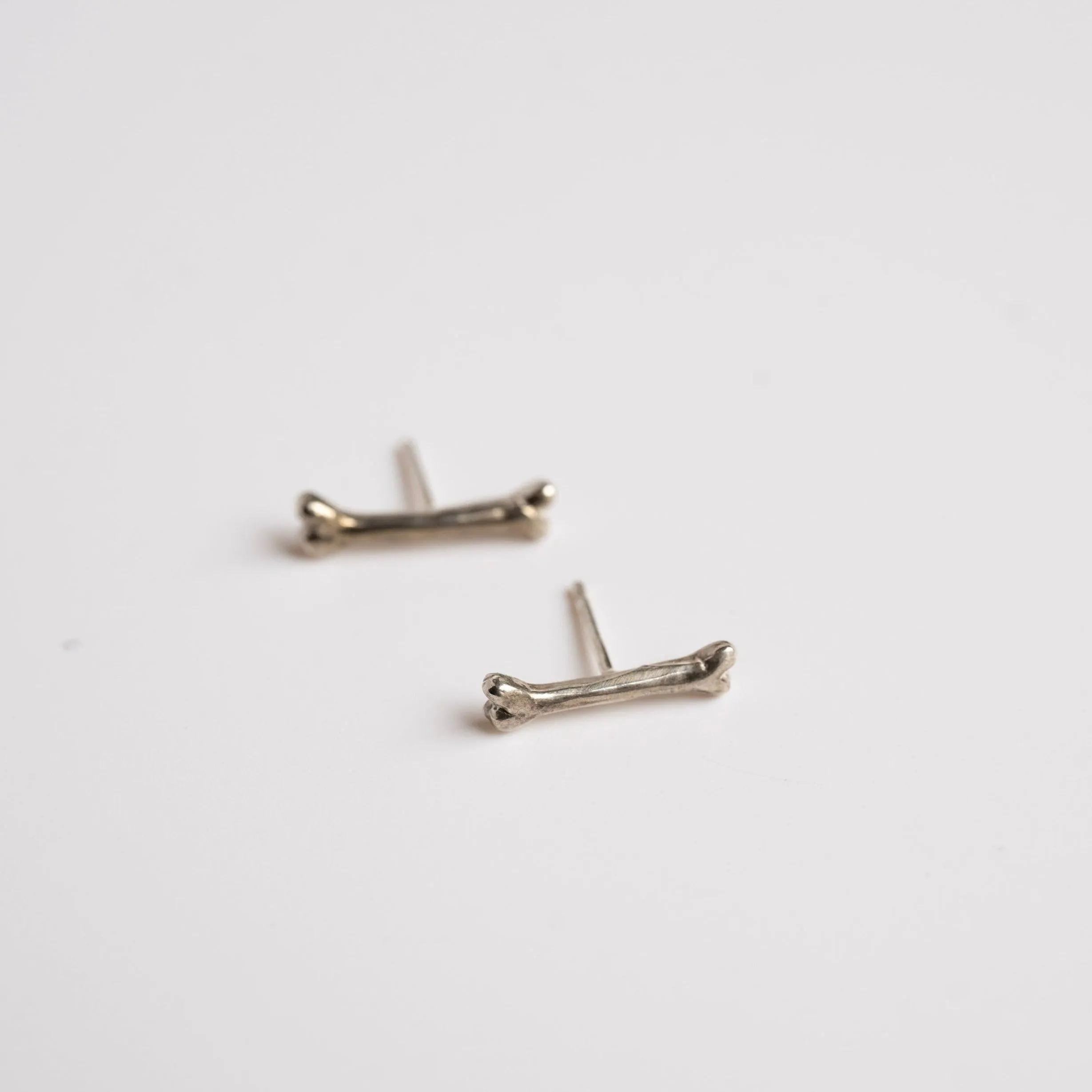 Bone Stud Earrings in Sterling Silver; Halloween Earrings