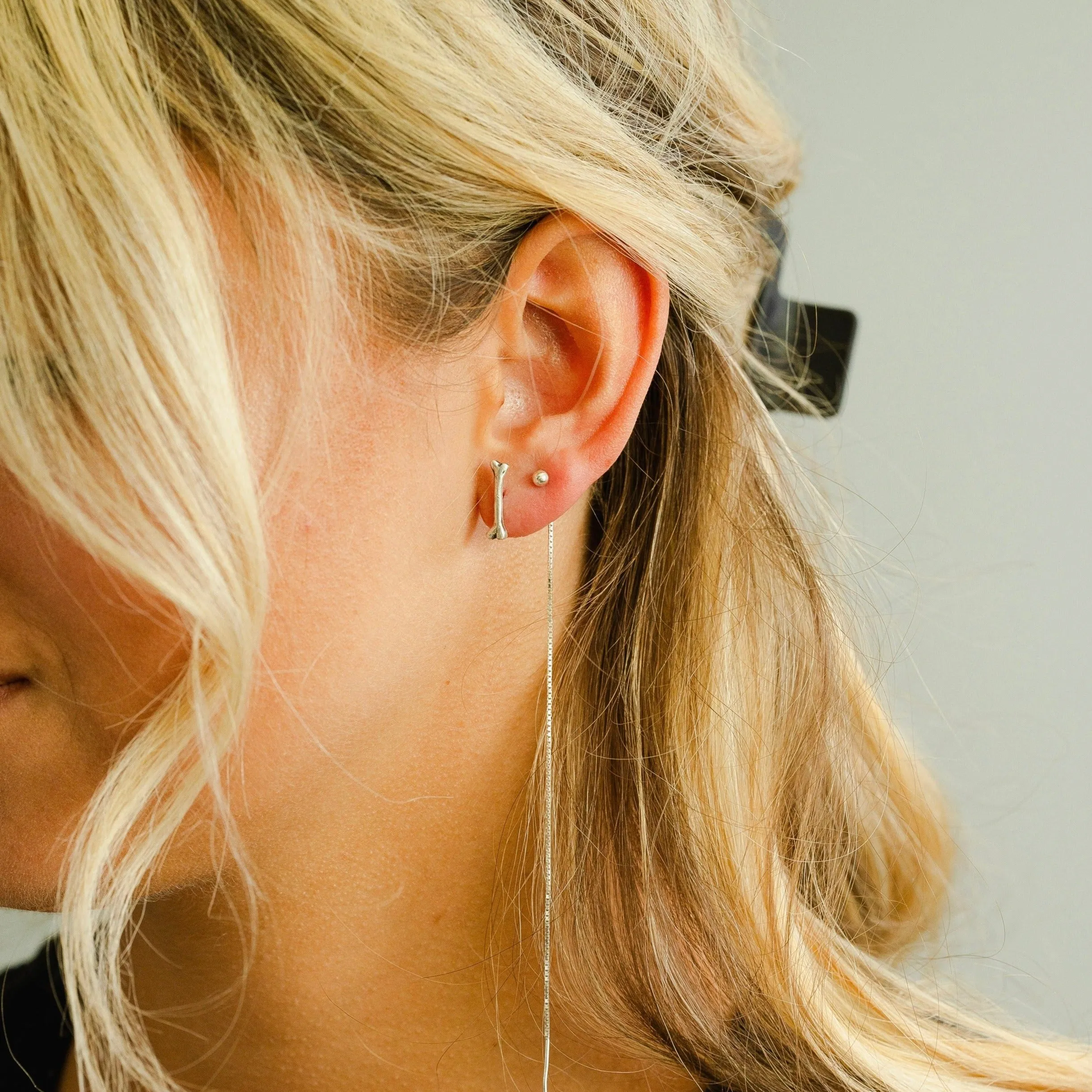 Bone Stud Earrings in Sterling Silver; Halloween Earrings