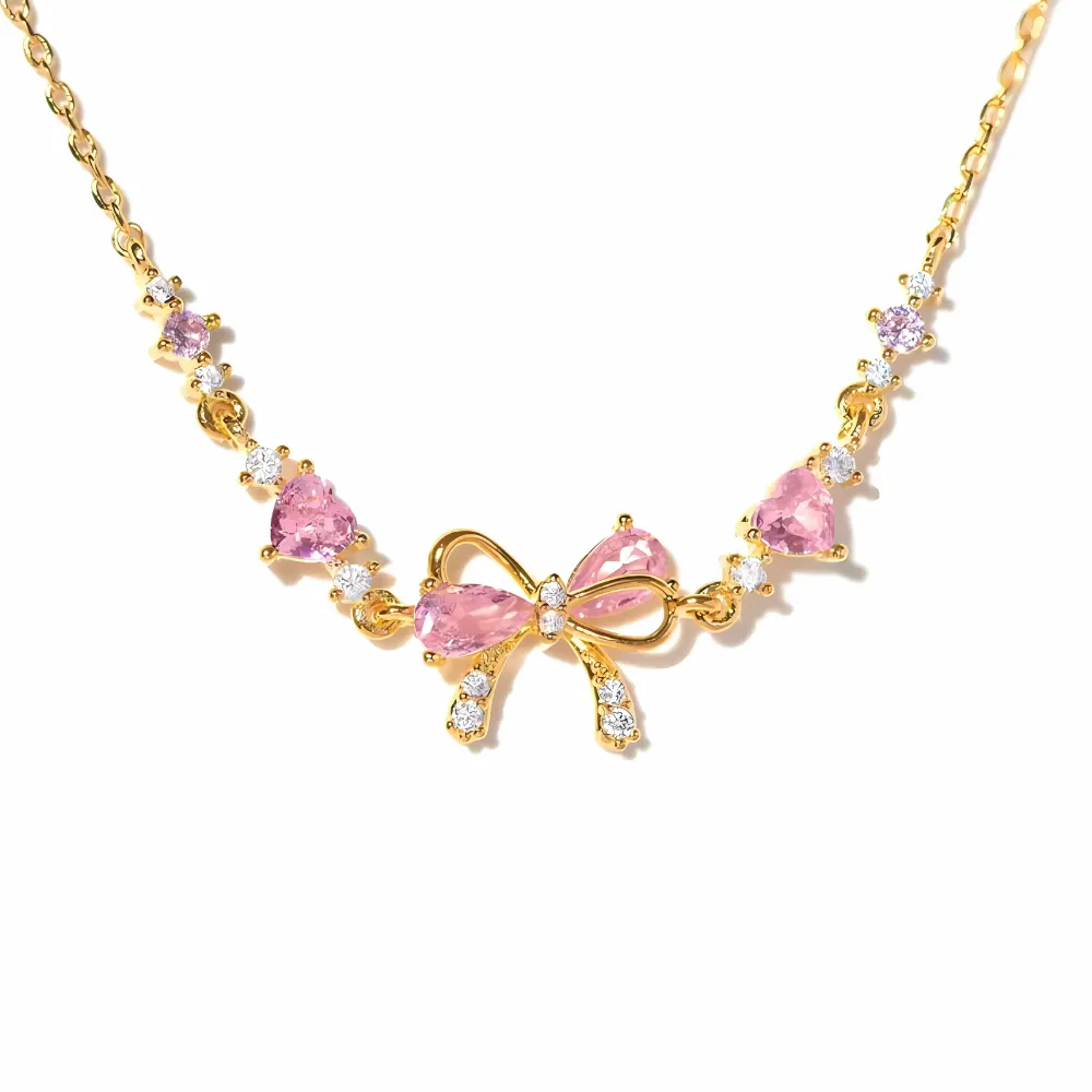 Bow Pendant Necklace With Gemstone Accents