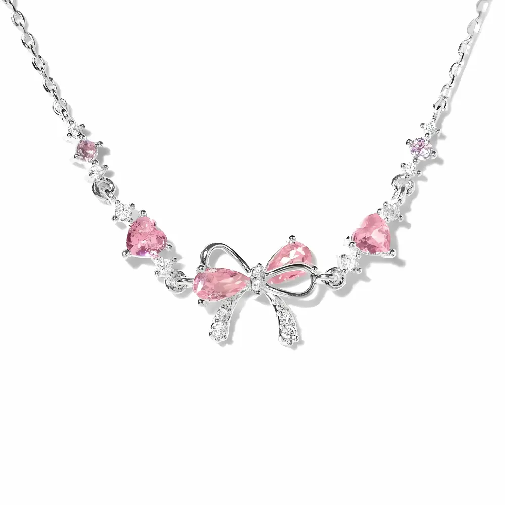 Bow Pendant Necklace With Gemstone Accents