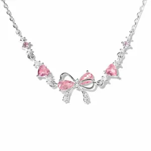Bow Pendant Necklace With Gemstone Accents