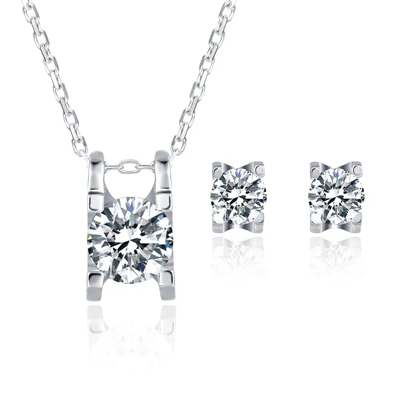 Brilliant Round Cut Moissanite Diamond Earrings Necklace Sets