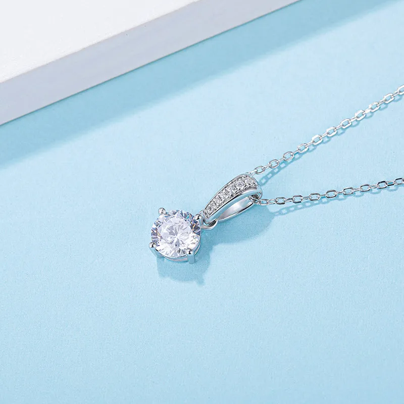 Brilliant Round Cut Moissanite Diamond Stud Earrings Necklace Sets