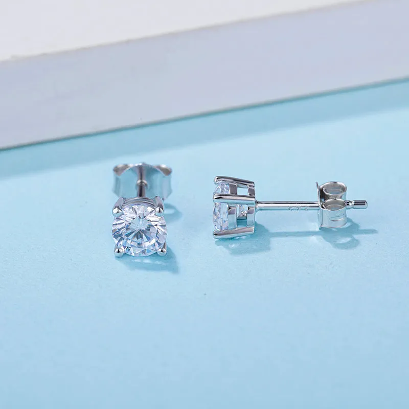 Brilliant Round Cut Moissanite Diamond Stud Earrings Necklace Sets