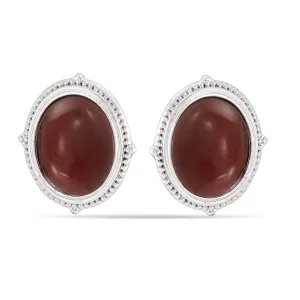 BROWN OVAL DROP  EARRINGS #QE07387ANT SIL BRW (IC16)