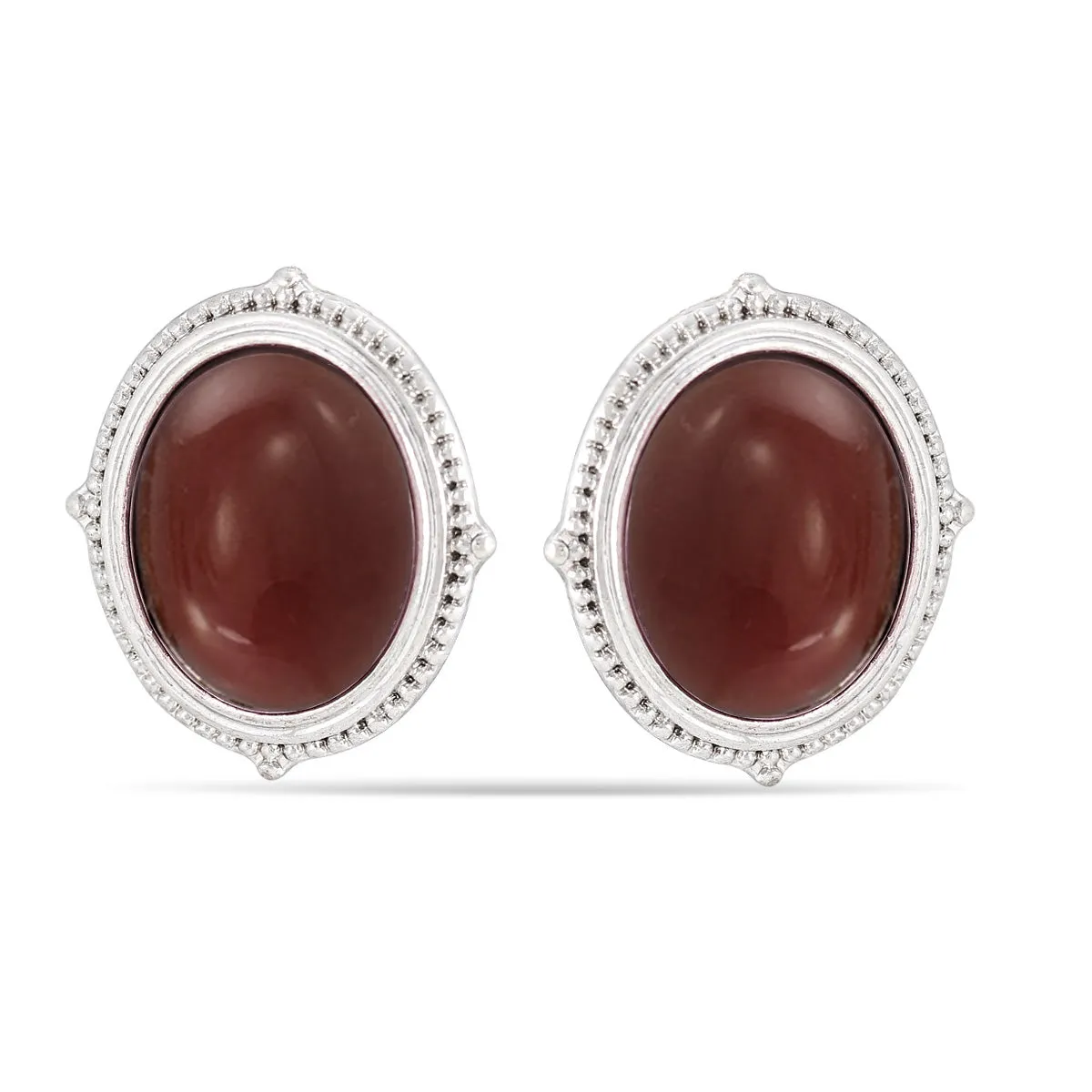 BROWN OVAL DROP  EARRINGS #QE07387ANT SIL BRW (IC16)