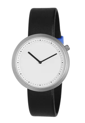 Bulbul Facette Matte Steel on Black Italian Leather Watch