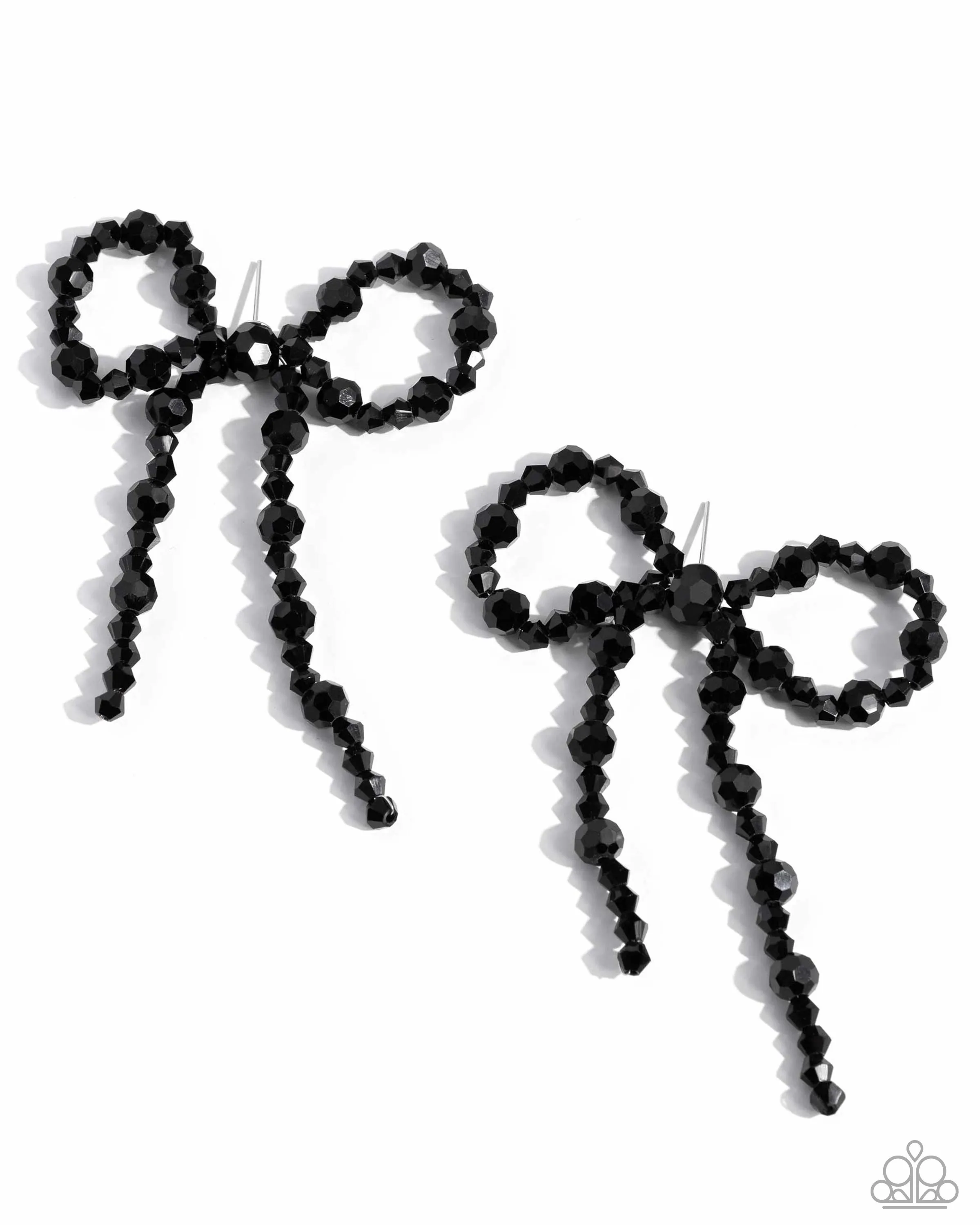 Butler Bowtie - Black - Beaded Bow Paparazzi Post Earrings - 2024 Empower Me Pink Exclusive