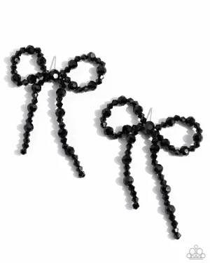 Butler Bowtie - Black - Beaded Bow Paparazzi Post Earrings - 2024 Empower Me Pink Exclusive