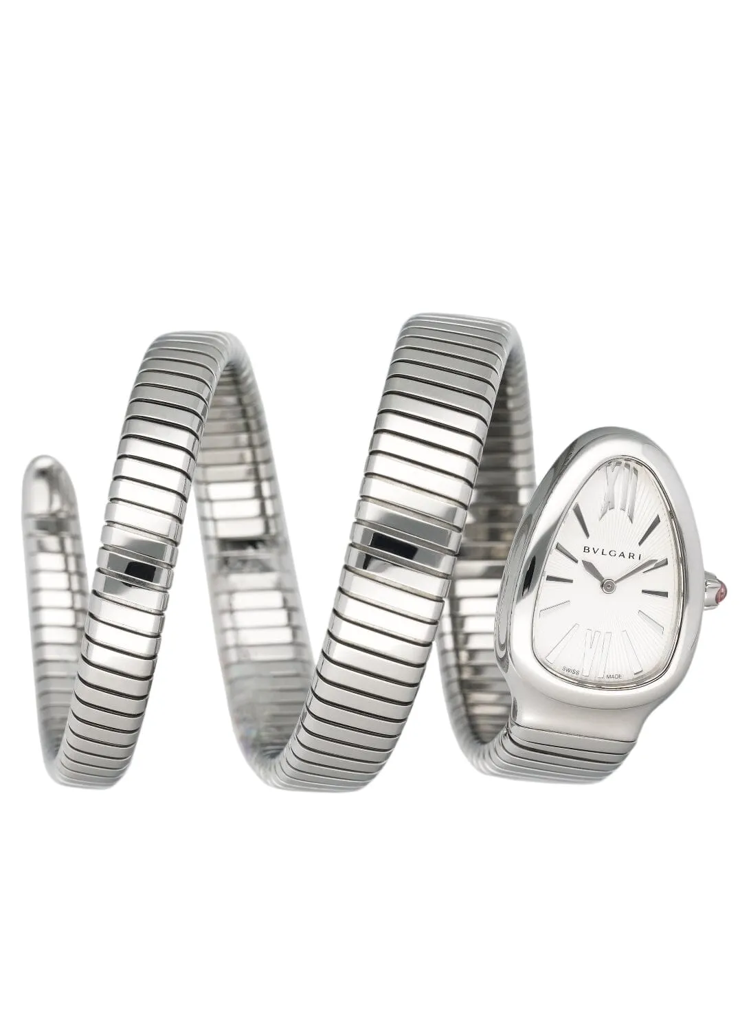 Bvlgari Serpenti Tubogas 101911 Silver Dial Steel Ladies Watch With Papers