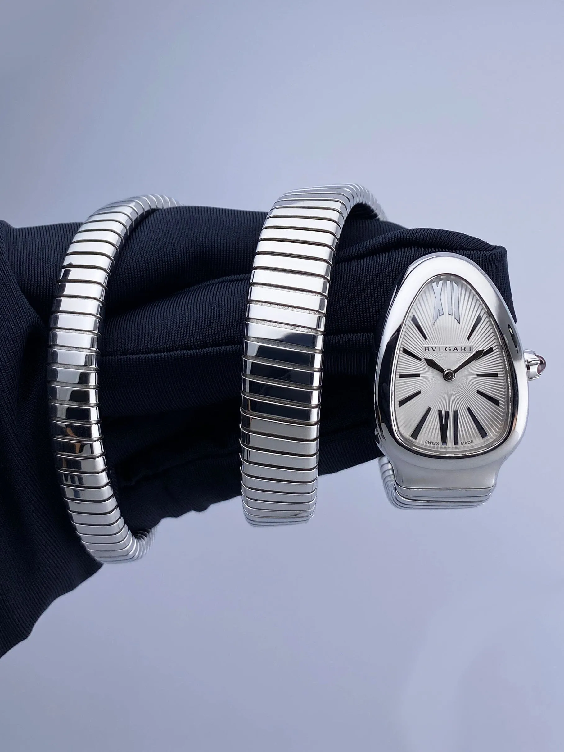 Bvlgari Serpenti Tubogas 101911 Silver Dial Steel Ladies Watch With Papers