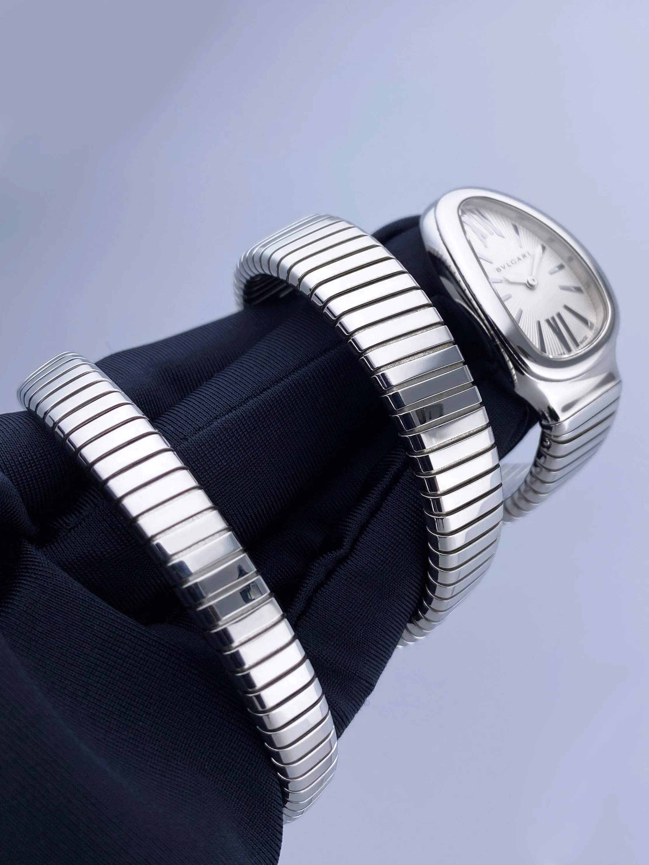 Bvlgari Serpenti Tubogas 101911 Silver Dial Steel Ladies Watch With Papers