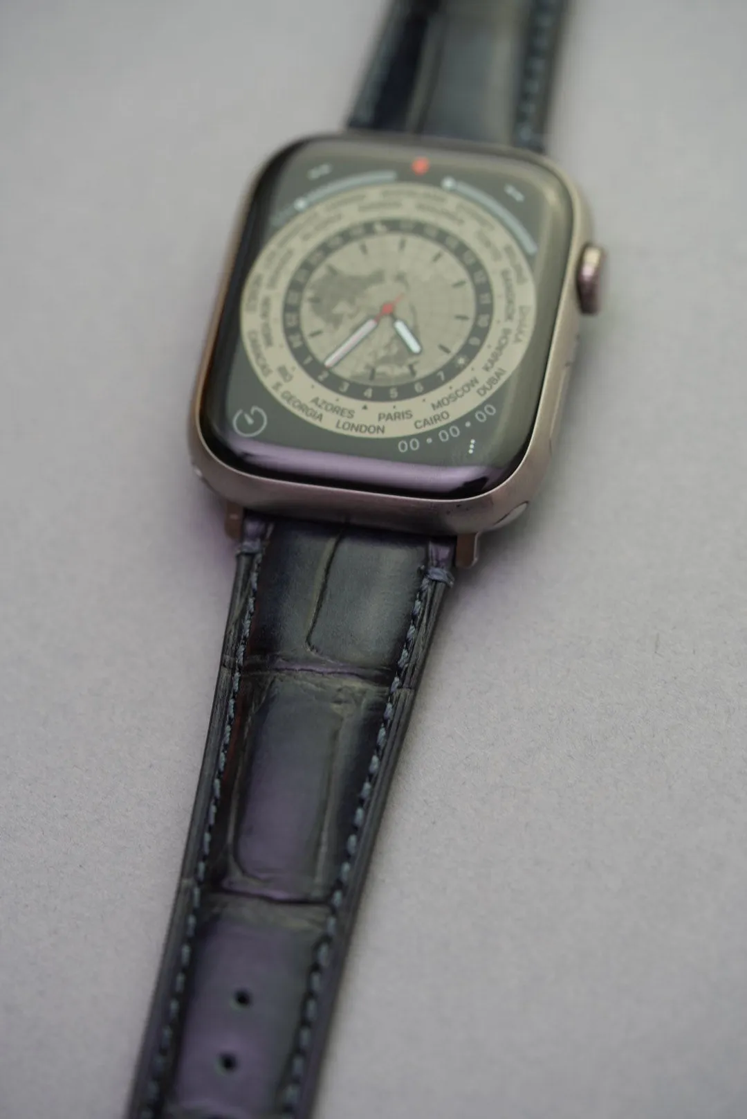 Calfskin Leather Embossed Alligator Watch Strap For Apple Watch