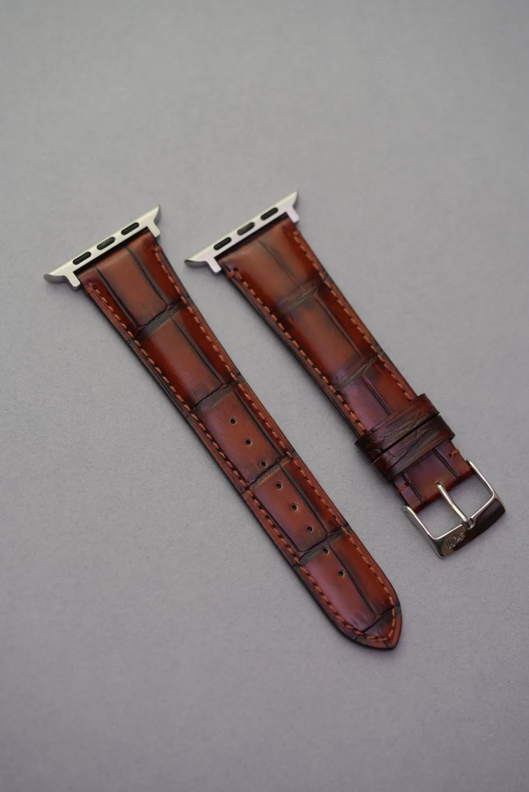 Calfskin Leather Embossed Alligator Watch Strap For Apple Watch
