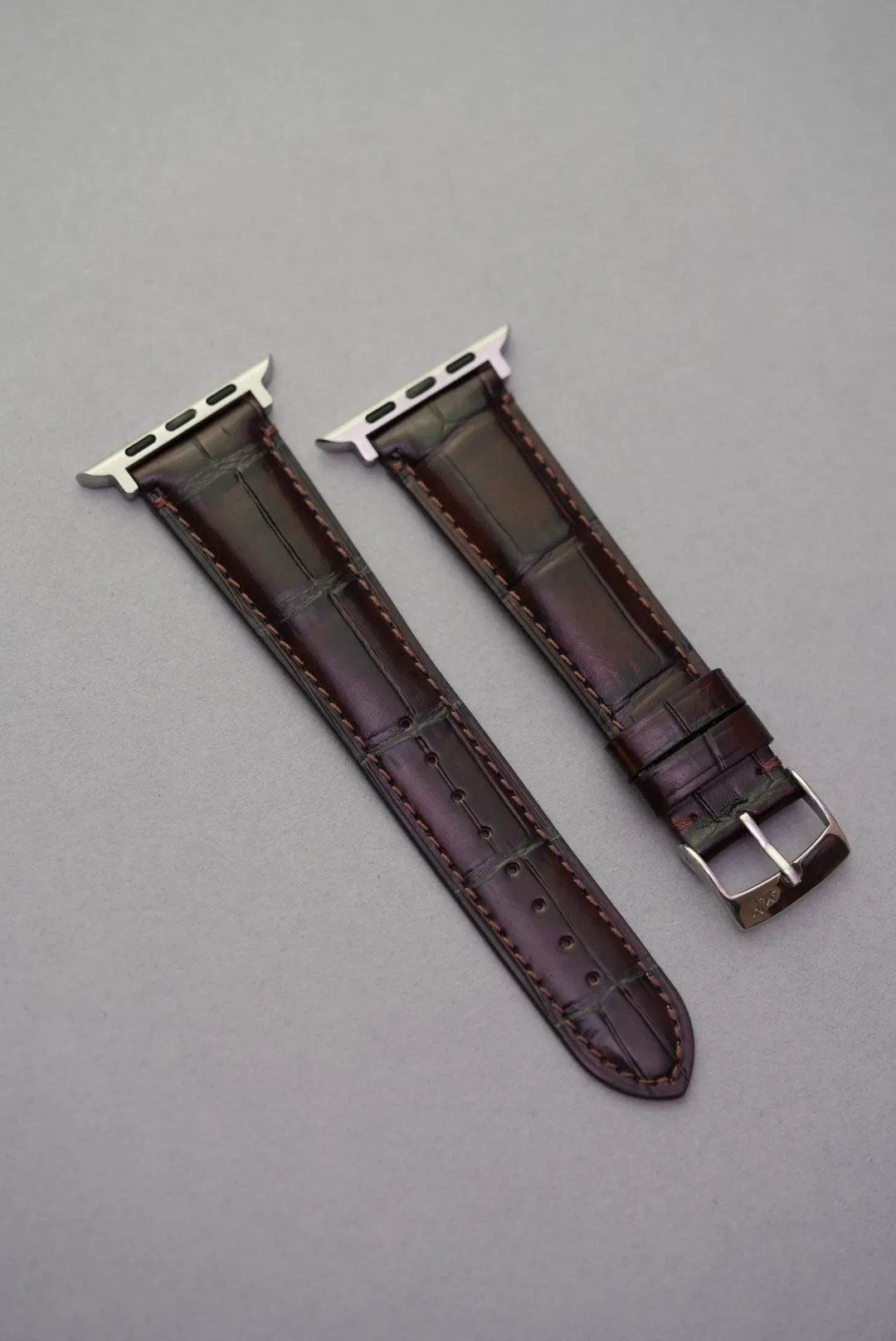 Calfskin Leather Embossed Alligator Watch Strap For Apple Watch