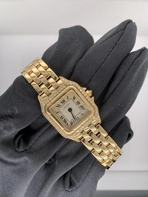Cartier Panthere 128000M 18K Yellow Gold Ladies Diamonds Watch Box & Paper