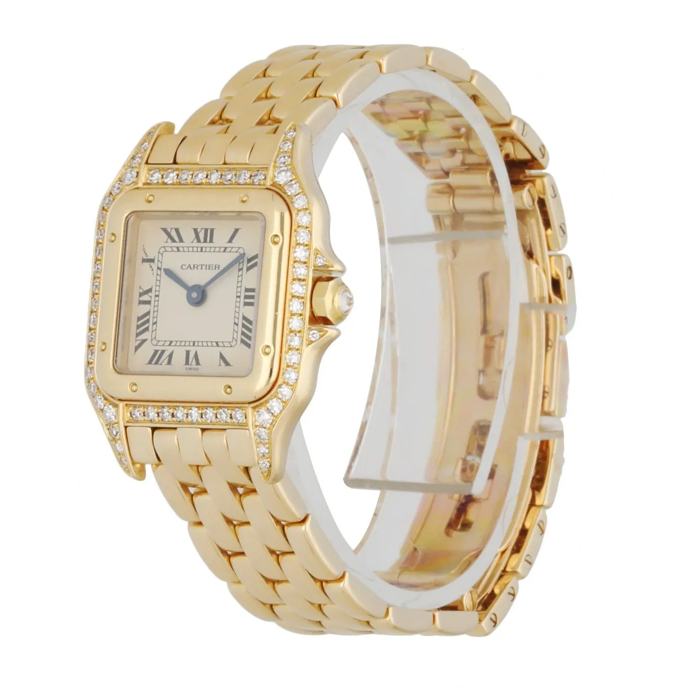 Cartier Panthere 128000M 18K Yellow Gold Ladies Diamonds Watch Box & Paper
