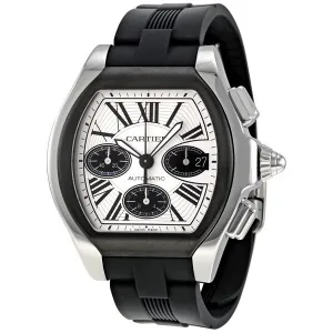 Cartier Roadster Chronograph Silver Dial Black Rubber Automatic Men's Watch W6206020