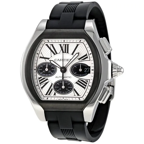 Cartier Roadster Chronograph Silver Dial Black Rubber Automatic Men's Watch W6206020
