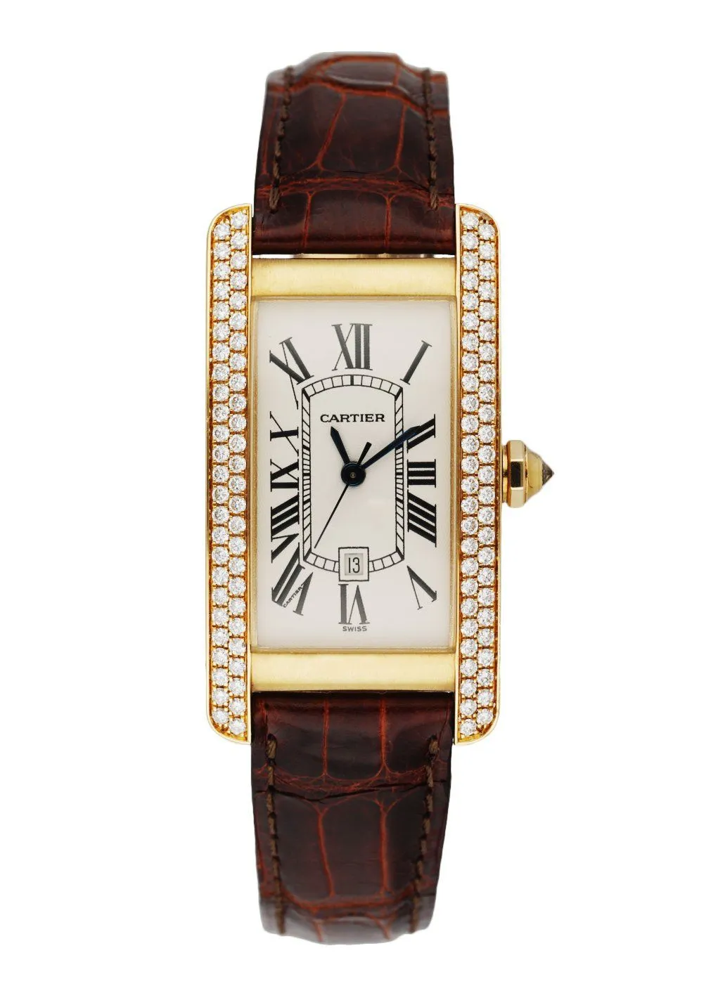 Cartier Tank Americaine 2483 Diamond Yellow Gold  Ladies Watch Box Papers