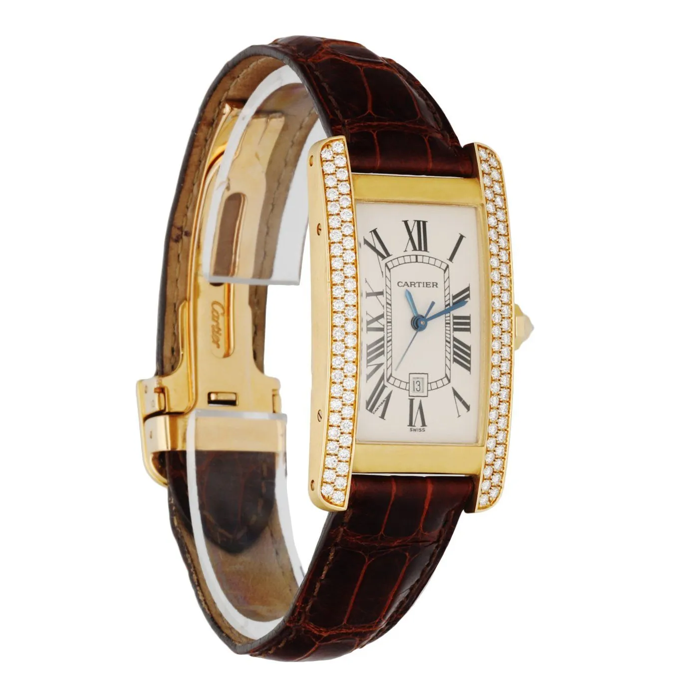 Cartier Tank Americaine 2483 Diamond Yellow Gold  Ladies Watch Box Papers