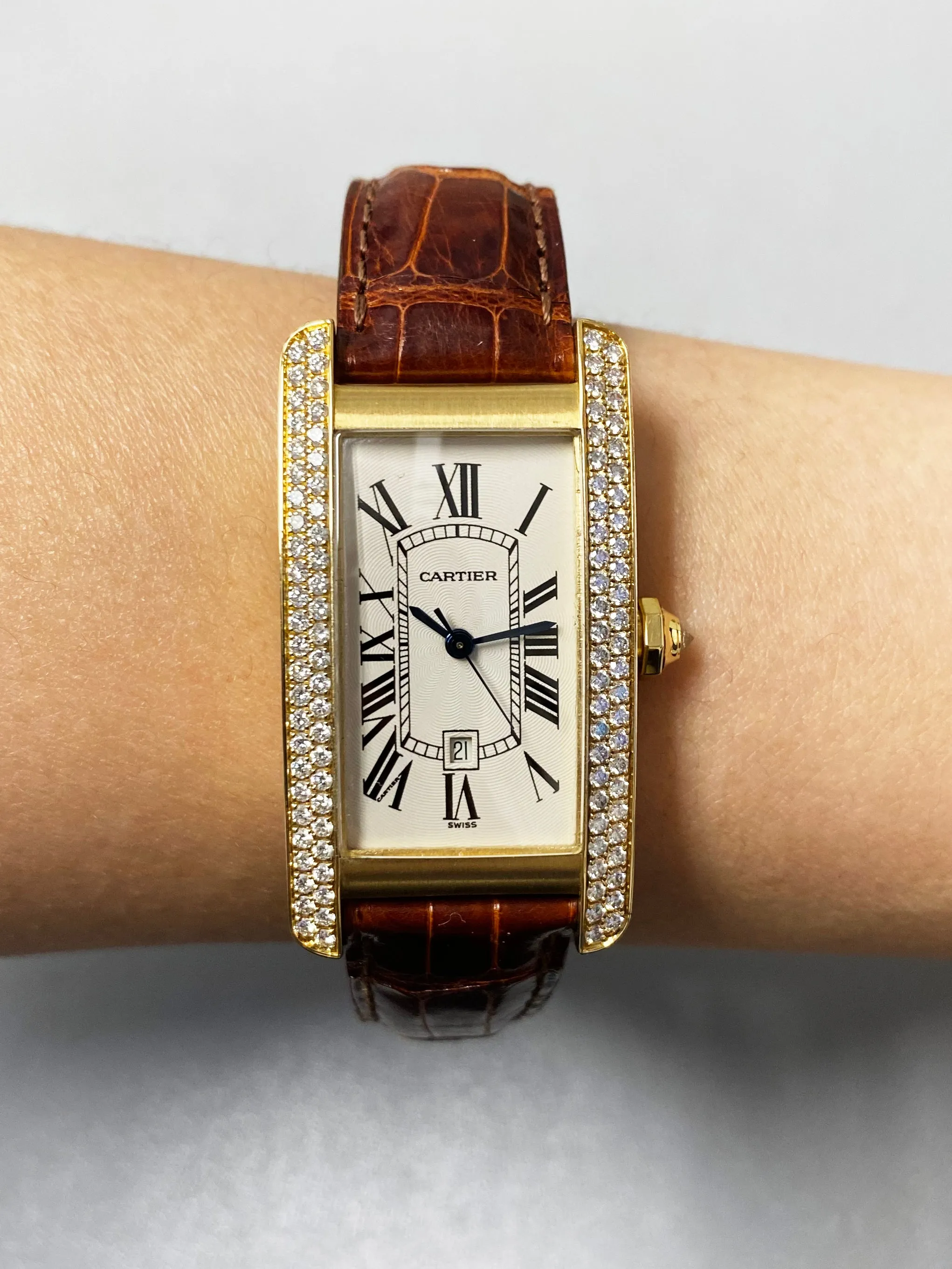 Cartier Tank Americaine 2483 Diamond Yellow Gold  Ladies Watch Box Papers