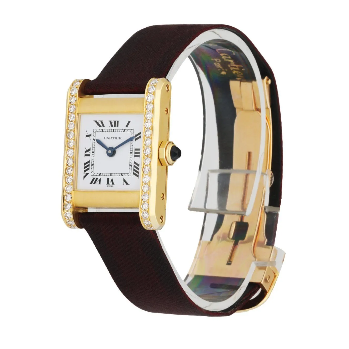 Cartier Tank Paris 18K Yellow Gold W/Diamond Bezel Ladies Watch