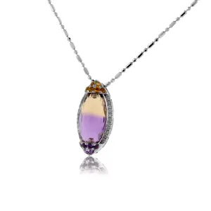 Carved Ametrine, Citrine, Amethyst, & Diamond Pendant