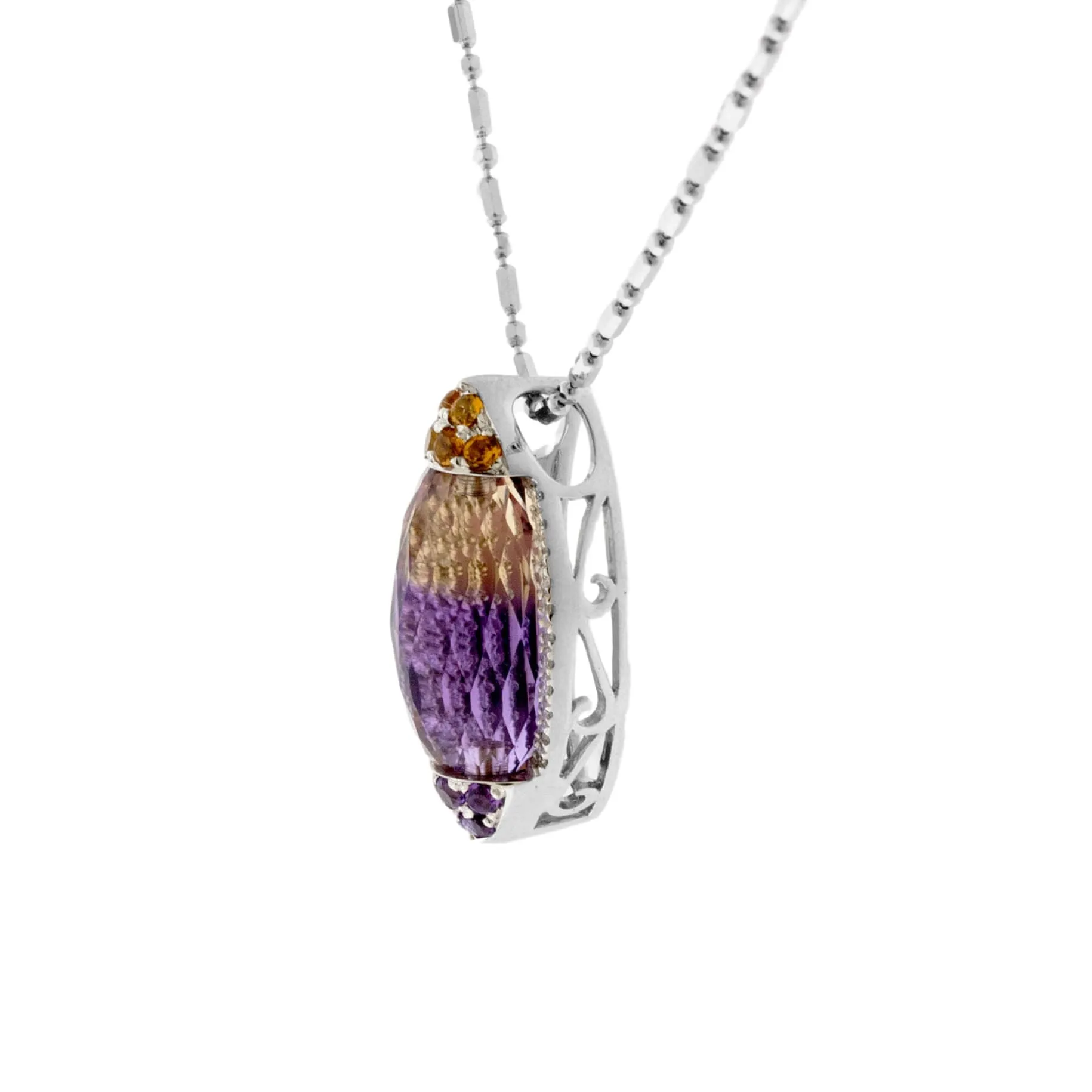 Carved Ametrine, Citrine, Amethyst, & Diamond Pendant