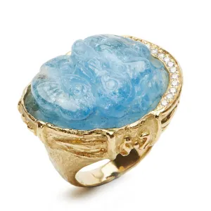 Carved Aquamarine and Diamond Ring