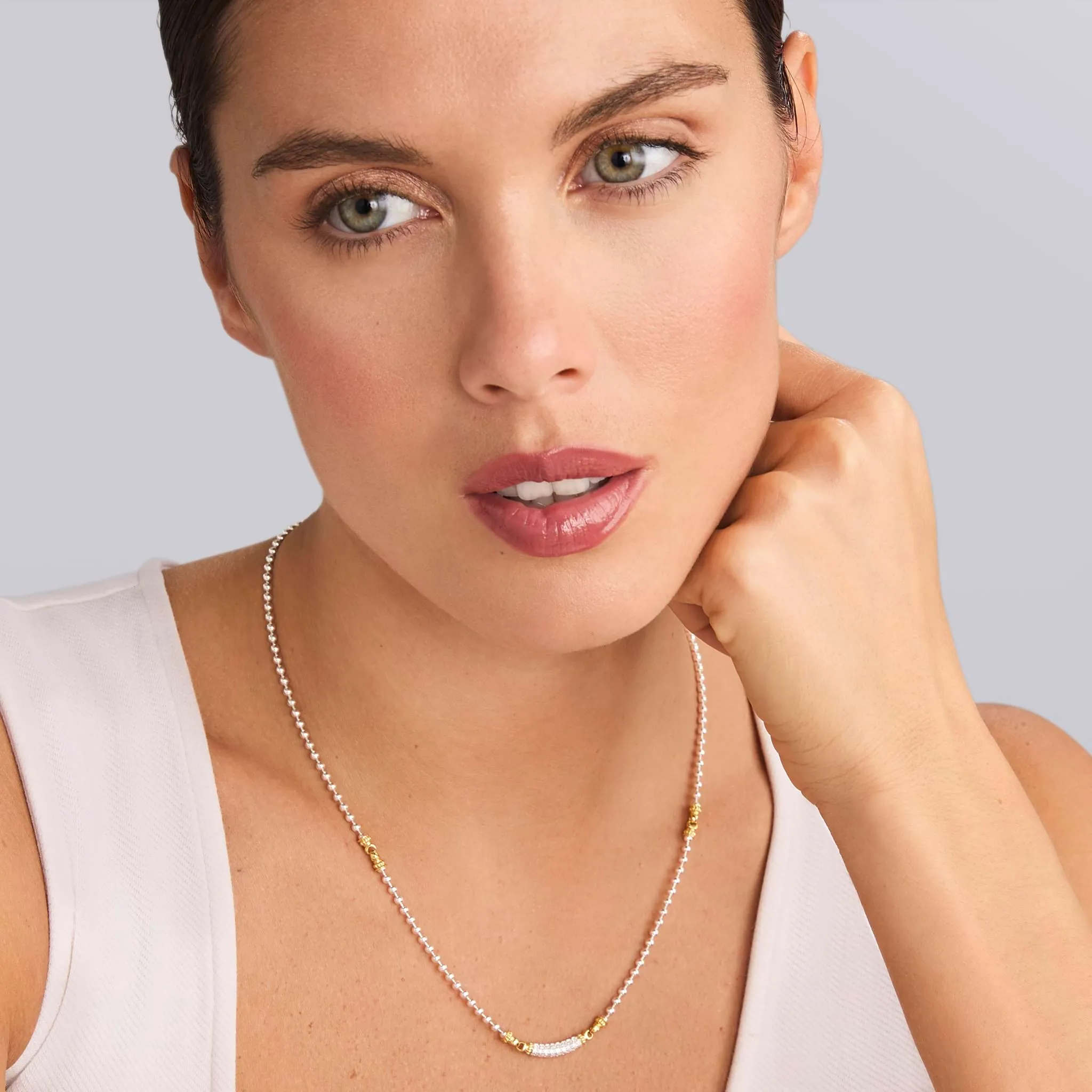 Caviar Icon Two-Tone Caviar Beaded Diamond Necklace