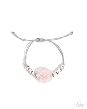 Ceramic Chic - Pink - Painted Rose Flower Gray Cord Paparazzi Pull-Cord Bracelet