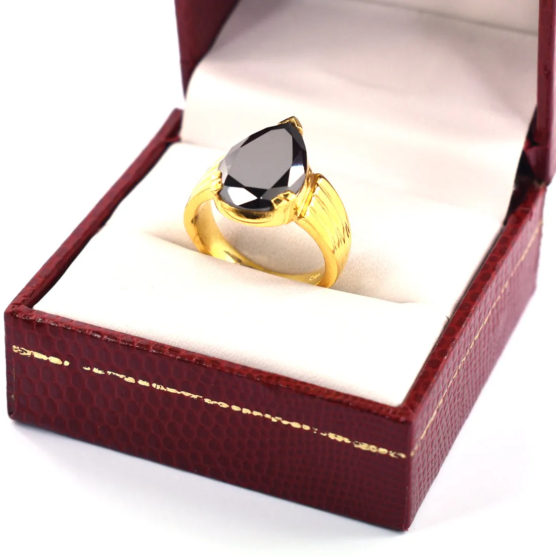 Certified 3 Ct Pear Cut Black Diamond Solitaire Ring in 925 Silver. Amazing Collection with Great Sparkle