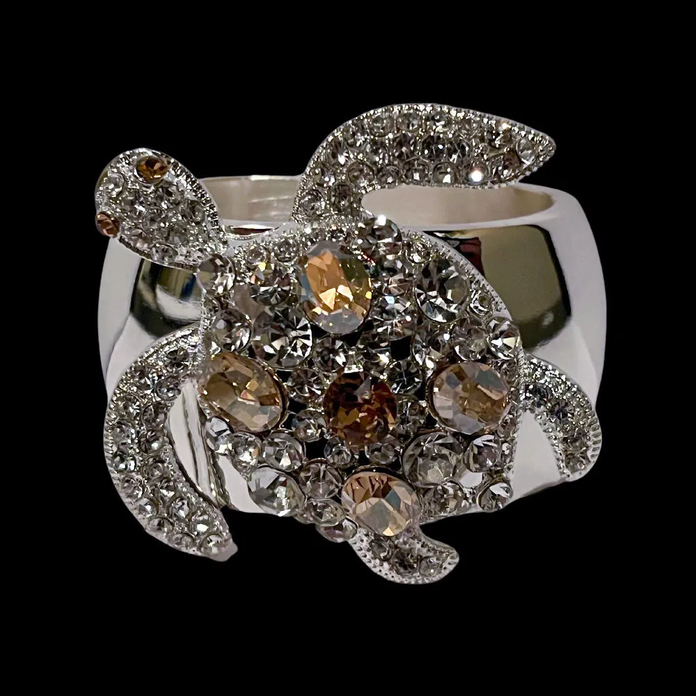 Champagne Gold Sea Turtle Napkin Ring Featuring Premium Crystal | Set of 4