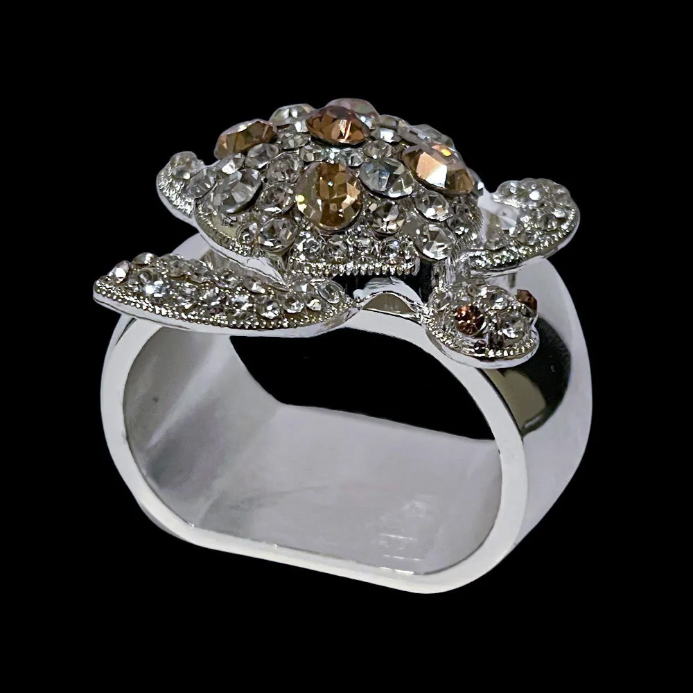 Champagne Gold Sea Turtle Napkin Ring Featuring Premium Crystal | Set of 4