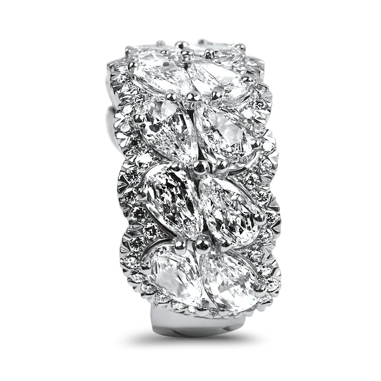 Christopher Designs 18k White Gold Pear Cut Diamond Halo Two-Row Ring