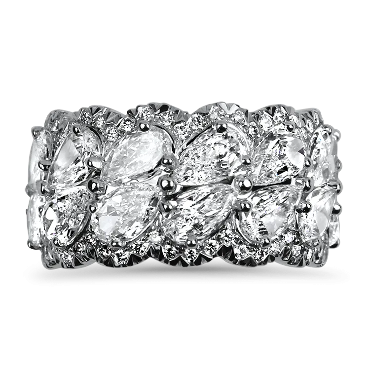 Christopher Designs 18k White Gold Pear Cut Diamond Halo Two-Row Ring